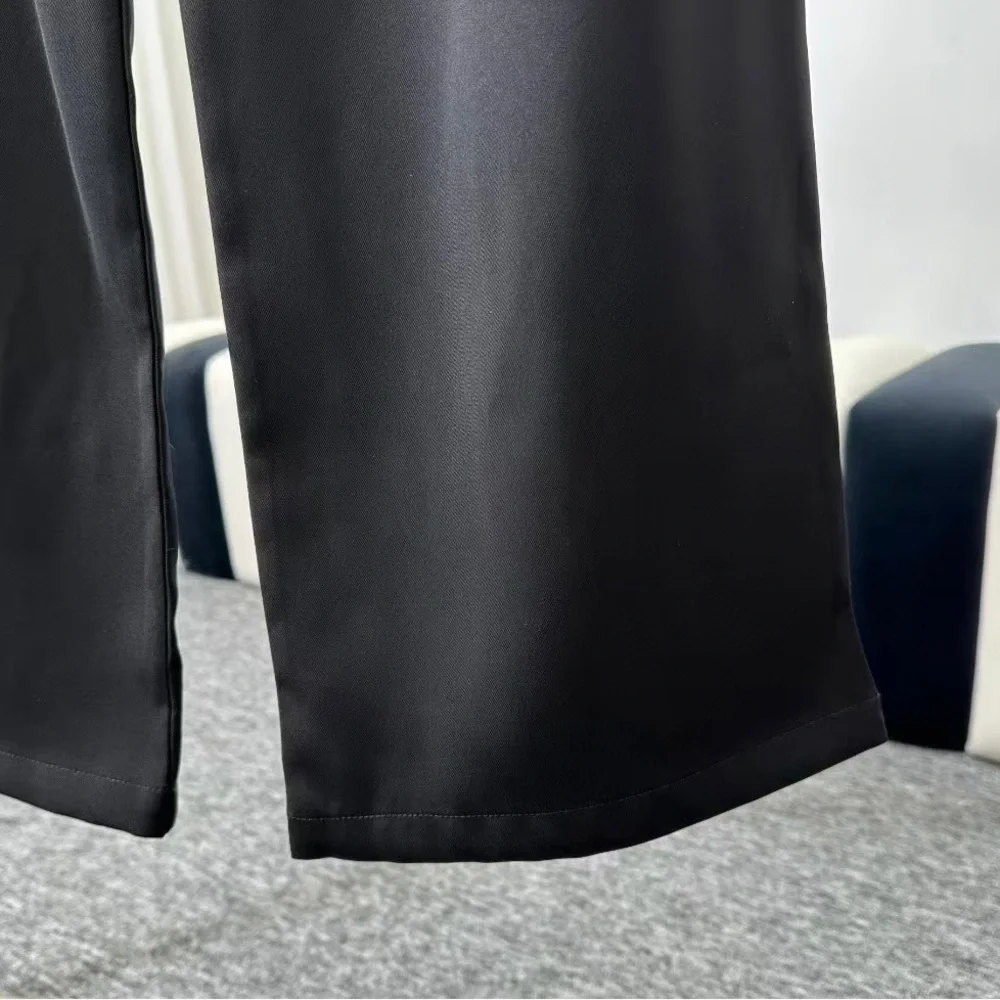 ALO Yoga Black Wide Leg High-Rise Pants with Logo Waistband
